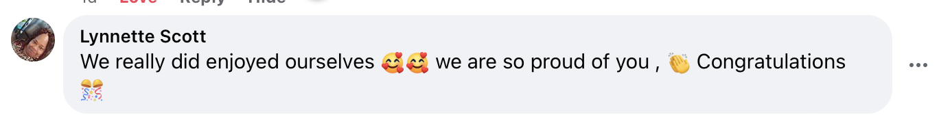 Guest testimonial from Facebook