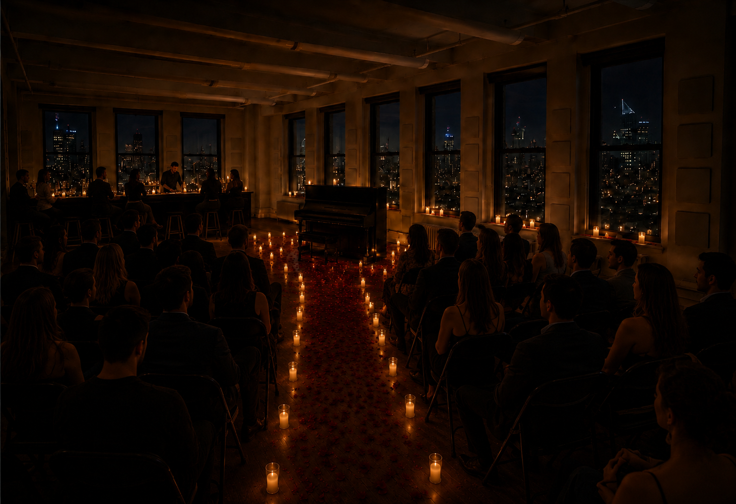 A candlelit Manhattan loft set for an intimate Love & Music concert