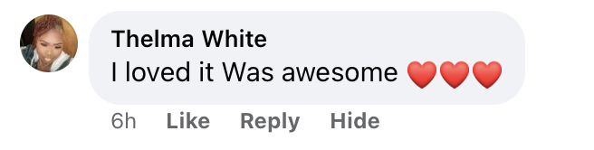 Guest testimonial from Facebook